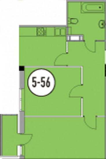 Двухкомнатная квартира 53.9 м²
